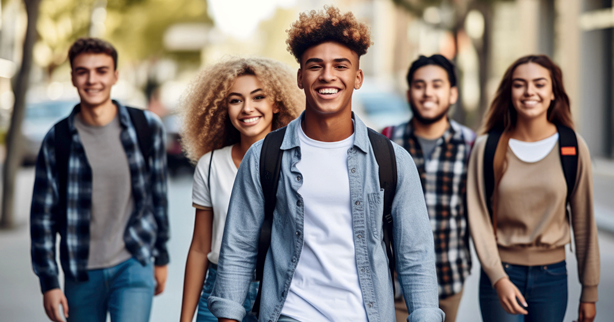 Students walking to school together. AI Generative