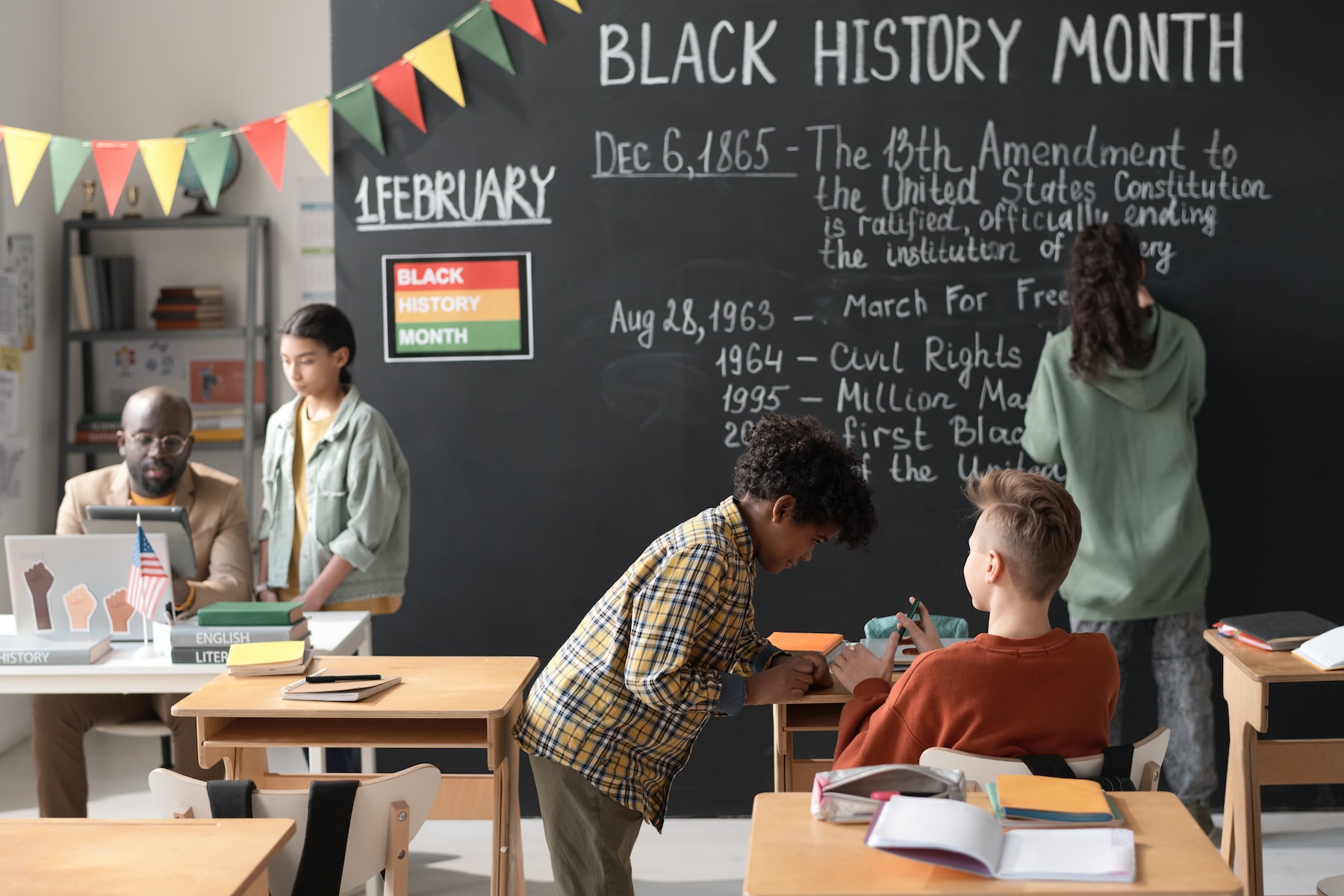 students prepping for Black History month in their classroom